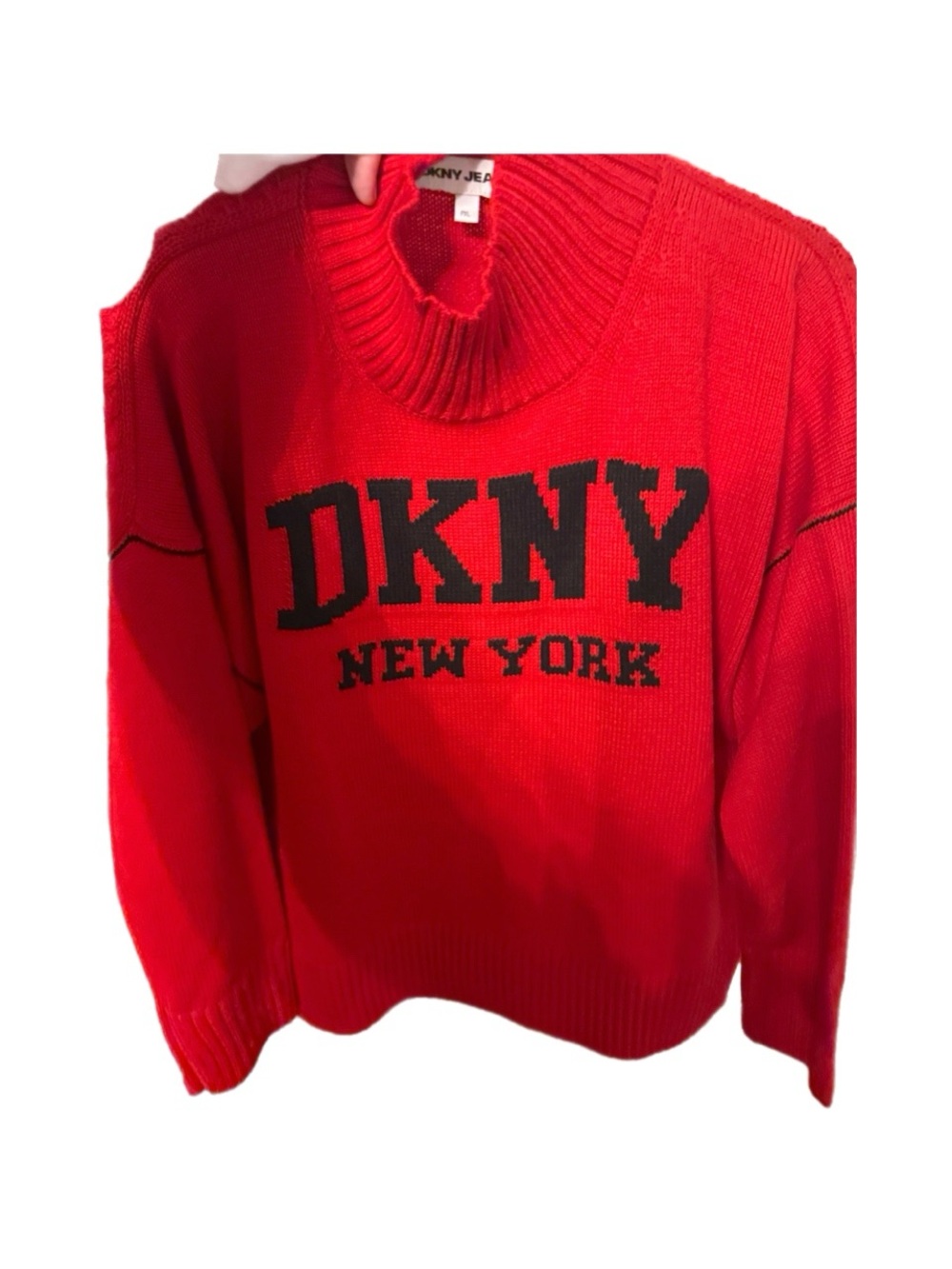 DKNY Red Cowl Neck Logo Sweater